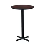 image of Hubert 32Q-089 Bar Height Table Set, 30" Round Top, 42" Height, 4 Red Ladder-Back Chairs, Black/Cherry Finish