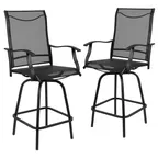 image of Flash Furniture 2-ET-SWVLPTO-30-BK-GG Patio Swivel Bar Stool Set of 2, 300 lb. Capacity, Black Galvanized Steel Frame, Textilene Sling Fabric, Mesh Back