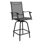 image of Flash Furniture 2-ET-SWVLPTO-30-GR-GG Patio Swivel Bar Stool Set of 2, 300 lb. Capacity, Gray Textilene Sling, Black Galvanized Steel Frame