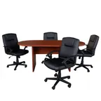 image of Flash Furniture BLN-6GCCHRX000-BK-GG 72" Oval Lake Table Set with 4 Mid-Back Black LeatherSoft Chairs, 250 lb. Weight Capacity