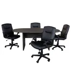 image of Flash Furniture BLN-6GCGRYX000-BK-GG 72" Oval Lake Table Set with 4 Mid-Back Black LeatherSoft Chairs, 250 lb. Weight Capacity