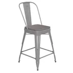 image of Flash Furniture CH-31320-24GB-SIL-PL2G-GG Kai Counter Height Bar Stool, 500 lb, Silver, Galvanized Steel, Gray Polypropylene Seat