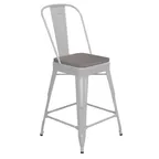 image of Flash Furniture CH-31320-24GB-WH-PL2G-GG Kai Counter Height Bar Stool, 500 lb. Weight Capacity, White Powder Coat Finish, Gray Polypropylene Seat