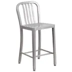 image of Flash Furniture CH-61200-24-SIL-GG Counter Height Bar Stool, 500 lb, Silver, Galvanized Steel, Slatted Back
