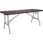 image of Flash Furniture DAD-FT-180Z-GG Folding Table, 71"W x 29"D x 29"H, Rectangular, Brown Rattan Top, 330 lbs, Indoor/Outdoor, Gray Powder Coated Legs