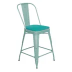 image of Flash Furniture ET-3534-24-MINT-PL1M-GG Carly Counter Height Bar Stool, 500 lb, Mint Green Polypropylene Seat, Distressed Steel Frame