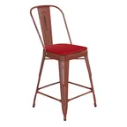 image of Flash Furniture ET-3534-24-RD-PL1R-GG Carly Counter Height Bar Stool, 500 lb. Weight Capacity, Red Polypropylene Seat, Distressed Steel Frame