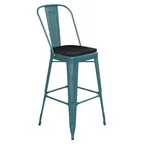 image of Flash Furniture ET-3534-30-KB-PL1B-GG Carly Bar Stool, 500 lb, Black Polypropylene Seat, Distressed Steel Frame