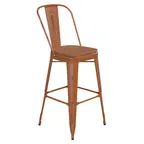 image of Flash Furniture ET-3534-30-OR-PL1T-GG Carly Bar Stool, 500 lb, Orange Polypropylene Seat, Distressed Steel Frame