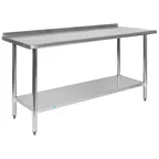 image of Flash Furniture NH-WT-2460BSP-GG 60" Open Base Work Table with Undershelf, 1-1/2" Backsplash