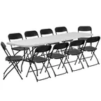 image of Flash Furniture RB-3096F-10-LEL3-BK-GG 8' Bi-Fold Folding Table & 10 Folding Chairs Set, Waterproof Plastic Laminated Top, Powder Coated Locking Legs, Black