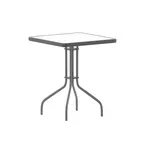 image of Flash Furniture TLH-073A-1-SV-GG Patio Table 23.5" x 23.5" x 28" Black Metal Base, Glass Top, Silver Finish
