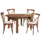 image of Flash Furniture XA-FARM-20-GG Hercules Series 60" Round Farm Table Set, 30"H, 400 lbs, Rustic Stain, Solid Pine, 4 Cross Back Chairs
