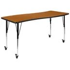 image of Flash Furniture XU-A3060-CON-OAK-T-A-CAS-GG Table, 60" W x 26" D x 20-30" H, Oak Laminate Top, Lock Casters