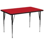 image of Flash Furniture XU-A3672-REC-RED-H-A-GG Table, 72" x 36", Height 21-1/4"-30-1/4", Red Top, Tubular Legs