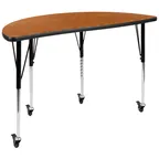 image of Flash Furniture XU-A48-HCIRC-OAK-T-A-CAS-GG Table, 47½" W x 24" D, 22-30" Height, Oak Top, Locking Casters