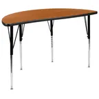 image of Flash Furniture XU-A48-HCIRC-OAK-T-A-GG Table, 47.5" W x 24" D, 21.25"-30.25" H, Oak Top, Edge, Legs, Glides