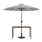 image of Flash Furniture XU-DG-UH3048-UB19BGY-GG Table Set, 48" W x 30" D Teak Top, 30" H Steel Frame, Umbrella & Base