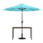 image of Flash Furniture XU-DG-UH3048-UB19BTL-GG Table Set 48" W x 30" D Teak Top, 30" H Frame, Hole, Umbrella & Base