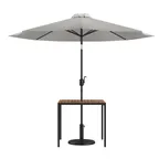 image of Flash Furniture XU-DG-UH8100-UB19BGY-GG Table Set, 35" Square Teak Top, Umbrella Hole, Umbrella Set, 30" H