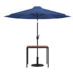 image of Flash Furniture XU-DG-UH8100-UB19BNV-GG Table Set, 35" Teak Top, Steel Frame, 30" x 35", Navy Umbrella & Base