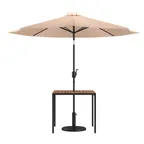 image of Flash Furniture XU-DG-UH8100-UB19BTN-GG Table Set, 35" Square Teak Top, 30" H Frame, Umbrella & Base Included