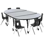 image of Flash Furniture XU-GRP-12CH-A3048CON-48-GY-T-P-CAS-GG Emmy Activity Table & Chair Set, Oval Laminate Top, 76"W x 47.5"D, Adjustable Height, 6 Stack Chairs, Gray/Black