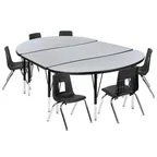 image of Flash Furniture XU-GRP-12CH-A3048CON-48-GY-T-P-GG Emmy Activity Table & Chair Set, Oval Laminate Top, 76"W x 47.5"D, 6 Stack Chairs, Gray/Black, Adjustable Height