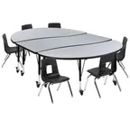 image of Flash Furniture XU-GRP-12CH-A3060CON-60-GY-T-P-CAS-GG Emmy Activity Table & Chair Set, Oval 86x60, Adjustable Height, 6 Stack Chairs
