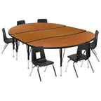 image of Flash Furniture XU-GRP-12CH-A3060CON-60-OAK-T-P-GG Emmy Activity Table & Chair Set, Oval Laminate Top, 86x60, Adjustable Height, 6 Stack Chairs, Oak/Black