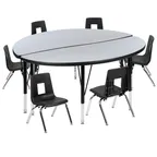 image of Flash Furniture XU-GRP-12CH-A48-HCIRC-GY-T-P-GG Emmy Activity Table & Chair Set, Round 48" Table, Adjustable Height, 6 Stack Chairs, Gray/Black