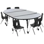 image of Flash Furniture XU-GRP-14CH-A3048CON-48-GY-T-P-CAS-GG Table/Chair Set, 76"W x 47-1/2"D, 6 Chairs, Gray/Black