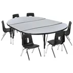 image of Flash Furniture XU-GRP-14CH-A3048CON-48-GY-T-P-GG Emmy Activity Table & Chair Set, Oval Laminate Top, 76"W x 47.5"D, Adjustable Height, 6 Stack Chairs, Gray/Black