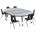 image of Flash Furniture XU-GRP-14CH-A3060CON-60-GY-T-P-CAS-GG Emmy Activity Table & Chair Set, Oval Laminate Top, 86x60, Adjustable Height, 6 Stack Chairs