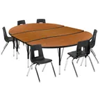 image of Flash Furniture XU-GRP-14CH-A3060CON-60-OAK-T-P-GG Emmy Activity Table & Chair Set, Oval Laminate Top, 86x60, Adjustable Height, 6 Stack Chairs