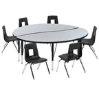 image of Flash Furniture XU-GRP-14CH-A60-HCIRC-GY-T-P-GG Emmy Activity Table & Chair Set, Round 60" Dia., Adjustable Height, Gray/Black, 6 Chairs