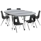 image of Flash Furniture XU-GRP-16CH-A3060CON-60-GY-T-A-CAS-GG Emmy Activity Table & Chair Set, Oval Laminate Top, 86x60, Adjustable Height, 6 Stack Chairs