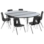 image of Flash Furniture XU-GRP-16CH-A3060CON-60-GY-T-A-GG Emmy Activity Table & Chair Set, Oval Laminate Top, 86x60, Adjustable Height, 6 Stack Chairs