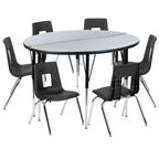 image of Flash Furniture XU-GRP-16CH-A48-HCIRC-GY-T-A-GG Emmy Activity Table & Chair Set, Round 48" Table, 6 Stack Chairs, Adjustable Height