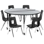 image of Flash Furniture XU-GRP-16CH-A60-HCIRC-GY-T-A-CAS-GG Emmy Activity Table & Chair Set, Round 60" Table, 6 Stack Chairs, Adjustable Height