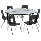 image of Flash Furniture XU-GRP-16CH-A60-HCIRC-GY-T-A-GG Emmy Activity Table & Chair Set, Round Laminate Top, 60" Diameter, Adjustable Height, 6 Stack Chairs, Gray/Black