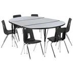 image of Flash Furniture XU-GRP-18CH-A3048CON-48-GY-T-A-GG Set, Oval 76"W x 47"D, Chrome, Gray, 6 Chairs