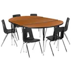 image of Flash Furniture XU-GRP-18CH-A3048CON-48-OAK-T-A-GG Adj, 76" x 47-1/2" x 16-1/4", Oval, Oak/Black, 6 Chairs 18"