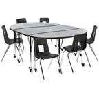 image of Flash Furniture XU-GRP-18CH-A3060CON-60-GY-T-A-CAS-GG Emmy Activity Table & Chair Set, Oval 86x60, Adjustable 17-25H, Laminate Top, 6 Stack Chairs