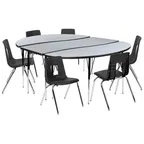 image of Flash Furniture XU-GRP-18CH-A3060CON-60-GY-T-A-GG Emmy Activity Table & Chair Set, Oval Laminate Top, 86x60, 6 Stack Chairs, Gray/Black