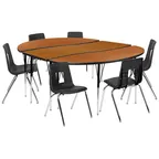 image of Flash Furniture XU-GRP-18CH-A3060CON-60-OAK-T-A-GG Emmy Activity Table & Chair Set, Oval 86x60, 6 Chairs, Adjustable Height