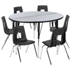 image of Flash Furniture XU-GRP-18CH-A48-HCIRC-GY-T-A-GG Table & Chair Set, 48" Round Top, Gray/Black, Stack Chairs Set