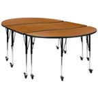 image of Flash Furniture XU-GRP-A3060CON-60-OAK-T-A-CAS-GG Table Set, 86"W x 60"D, 22"-30", Oak Top, Locking Casters