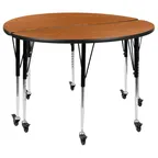 image of Flash Furniture XU-GRP-A48-HCIRC-OAK-T-A-CAS-GG 2-Piece Table, 47½" Top, 22"-30" Height, Locking Casters