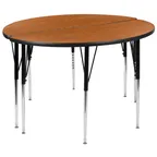 image of Flash Furniture XU-GRP-A48-HCIRC-OAK-T-A-GG Set Table, 47‑1/2" Dia., 21‑1/4"‑30‑1/4" Height, Oak Top, Glides